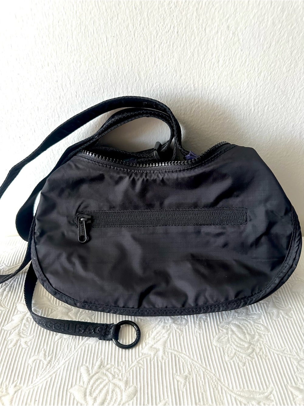 Baggu Navy Green Check Small Crescent Nylon Bag - Picture 4 of 6